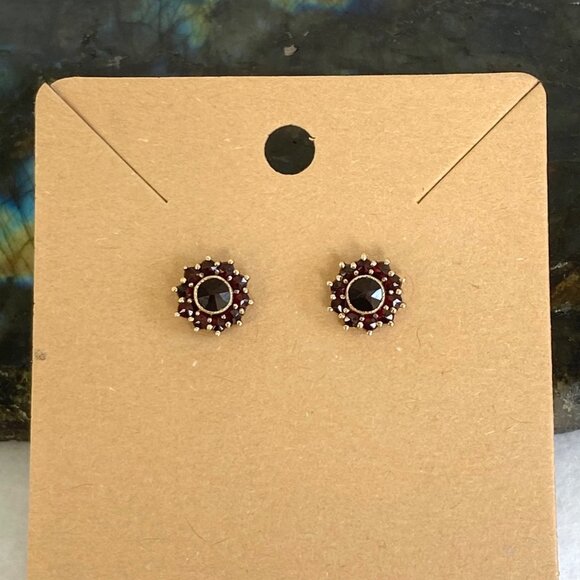 VTG Gold Vermeil Sterling Silver 925 Bohemian Garnet Cluster Stud Earrings - Picture 1 of 16